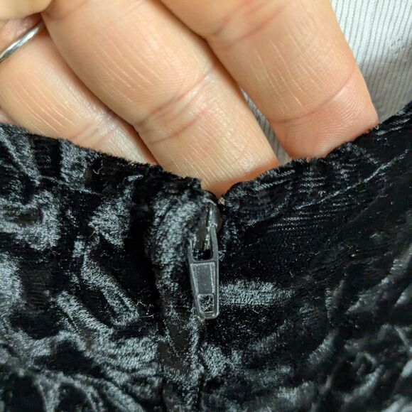 Velvet Mini Dress 8 Black Burnout Sleeveless Cocktail Floral Short Vintage 90s - Picture 4 of 8